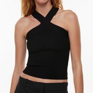 Aritzia Black Halter Tank Top sculpt knit criss cross tank